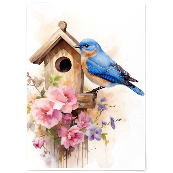 Watercolor Eastern Bluebird Wall Art Illustration Print Poster Unframed - Picture 2 of 5